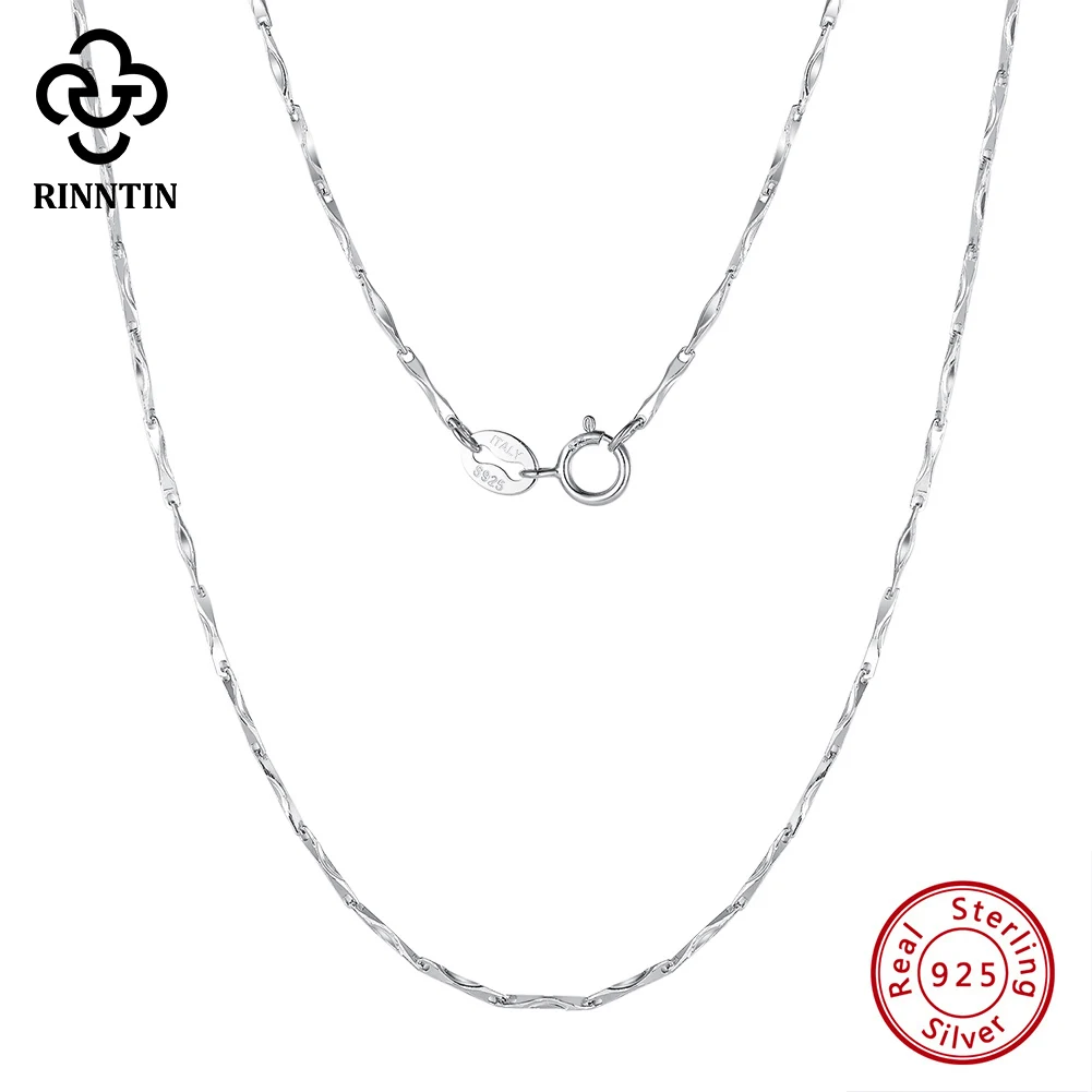 Rinntin 925 Sterling Silver 1.0mm Twist Flake Chain Necklace Fashion Basic Link Chain for Women Silver Dainty Jewelry SC76