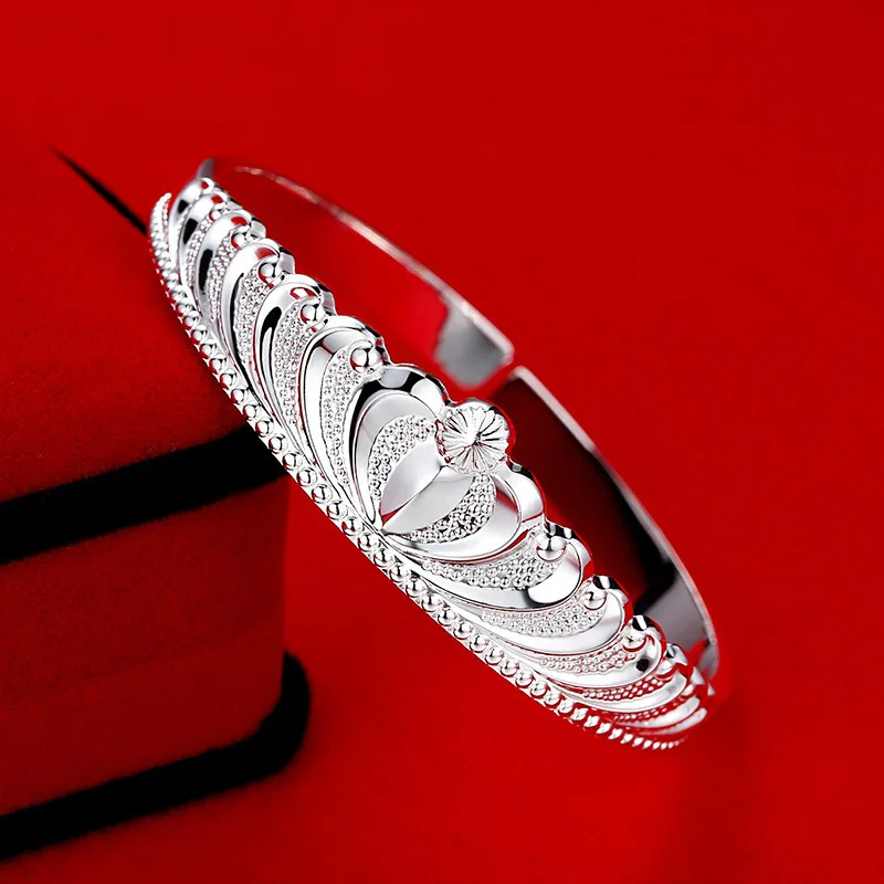 

New in 925 Sterling Silver Crown Opening Cuff Bracelet For Women Luxury Quality Jewelry Female Everything Sale