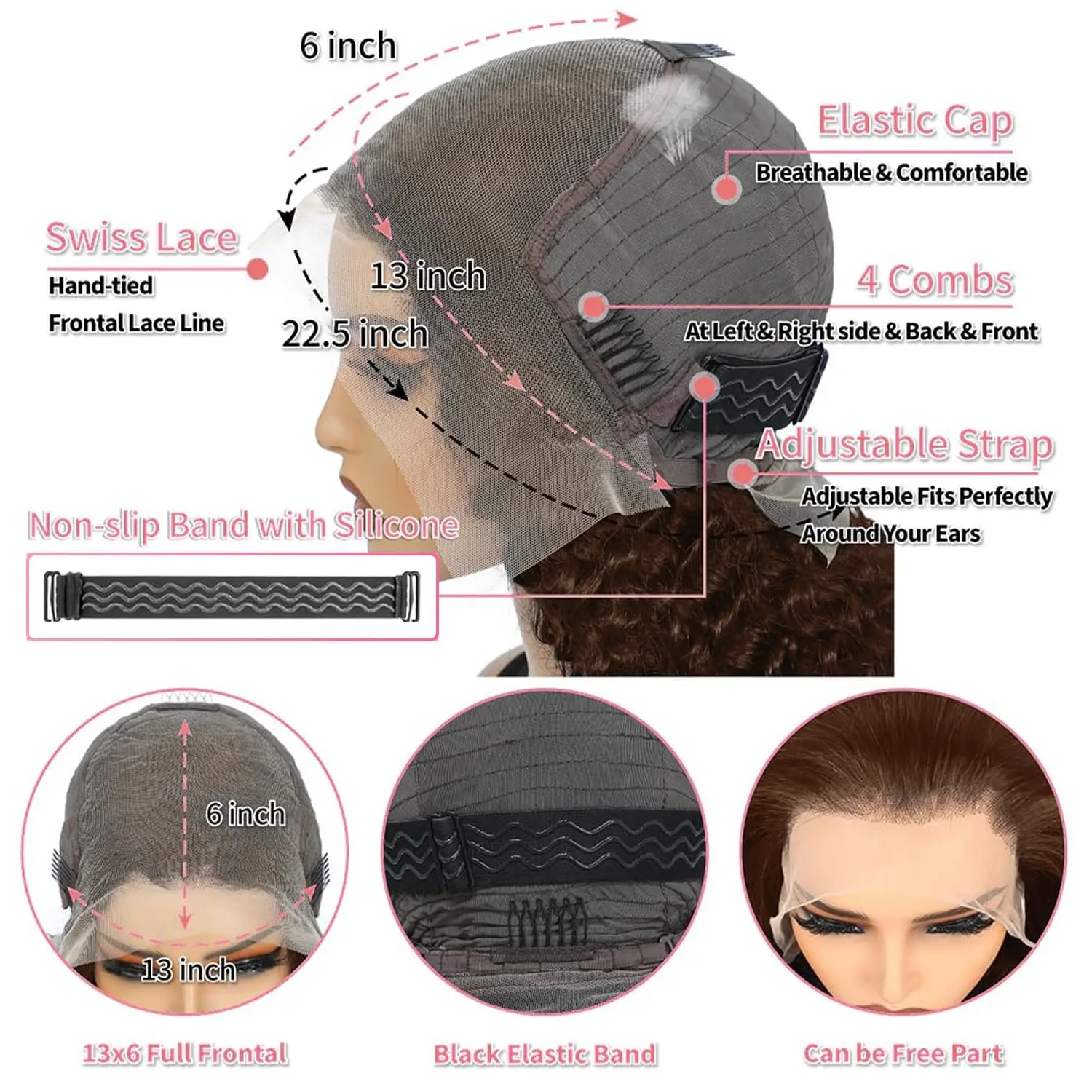 220 밀도 초콜릿 브라운 곱슬머리 인모 가발 30 42인치 HD 13x4 레이스 프론탈 가발 딥 웨이브 100% 인모 가발 여성용