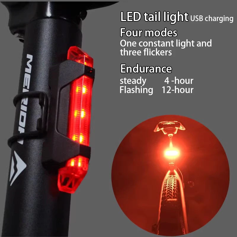 Bicycle LED Tail Lights, Mountain Bike Safety Warning, Front and Rear Flashing, Night Riding Accessories, Lighting, USB Charging