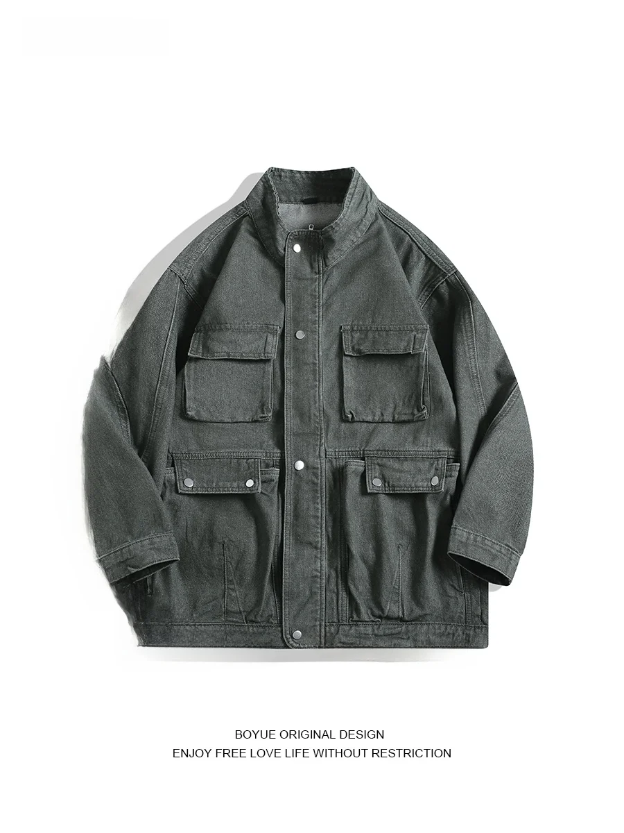 

Деконструированная рабочая одежда в стиле ретро Jaet для мальчиков, длинное свековое джинсовое пальто с застежкой-молнией, молодежная модная верхняя одежда