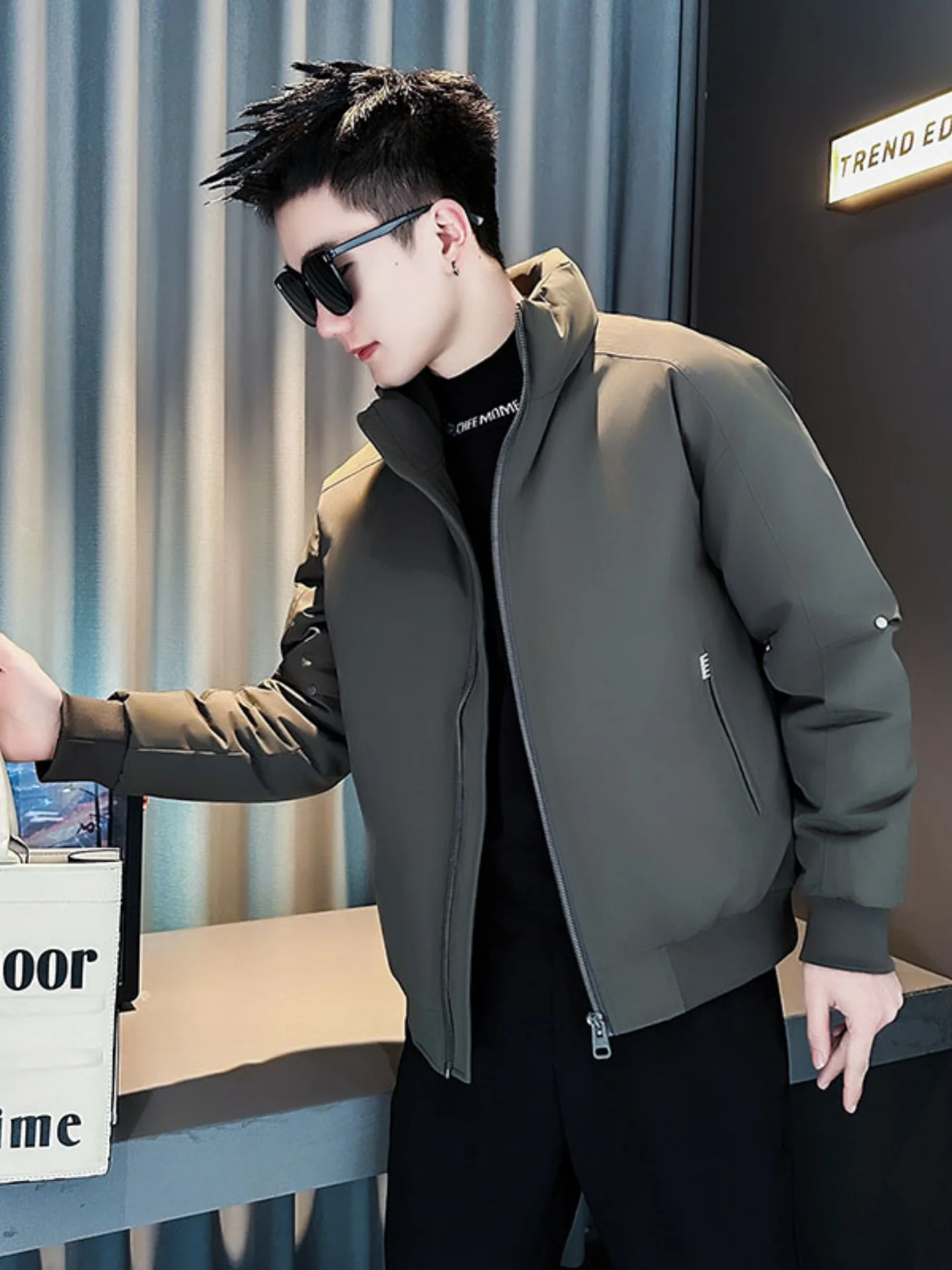 

Men's Flight Jaet down Cotton Coat ort Thiened Stand Collar Winter Faion Urban Sle Zipper Casual Pure Color Warmth