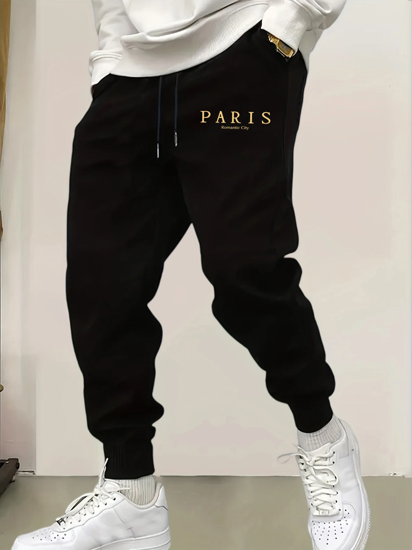 

Paris Romantic City Printing Basics Long Pant Men Pocket Autumn Britches Elastic Waist Fleece Sportpants Trendy Street Trousers