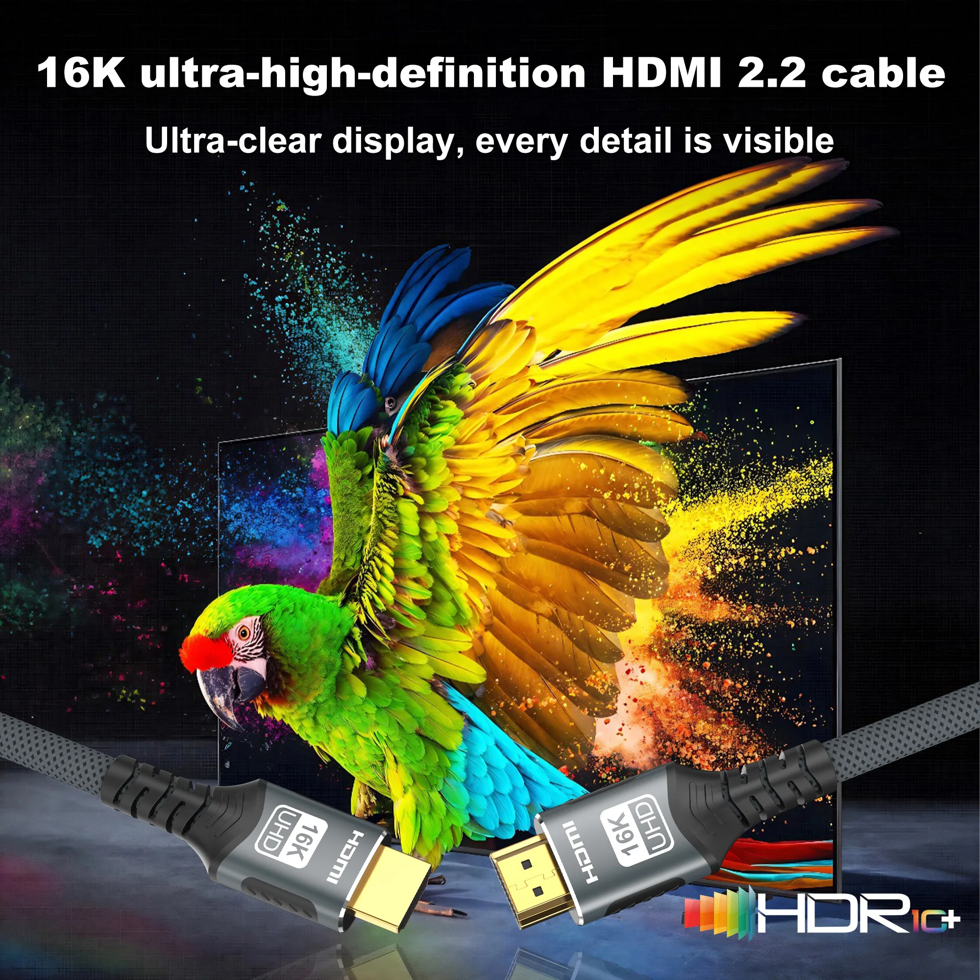 16K 10K 8K HDMI 2.2 Kabel 96Gbps HDMI Geflochtenes Kabel Unterstützt 4K@240Hz 8K@120Hz, HDCP 2.2&2.3 Dynamic HDR eARC für Roku TV/HDTV/PS5 – Detail 6