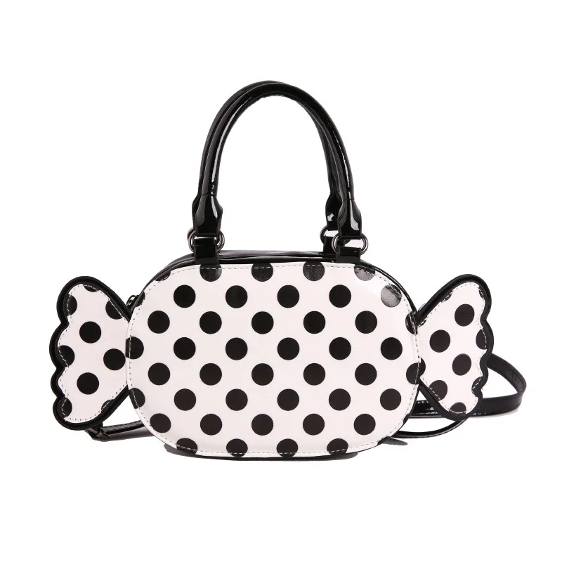 Ausgefallene Bonbon-Bartform Gepunktete Crossbody-Schultertasche, Damen-Umhängetasche, Leichte Handytasche, Niedliche Farbkontrast-PU-Handtasche – Detail 2