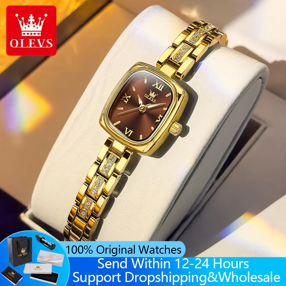 

Женские кварцевые часы OLEVS 3695 с золотым корпусом, циферблатом в форме бочонка, в ретро-стиле, элегантные, роскошные, водонепроницаемые, светящиеся, оригинальные, наручные.