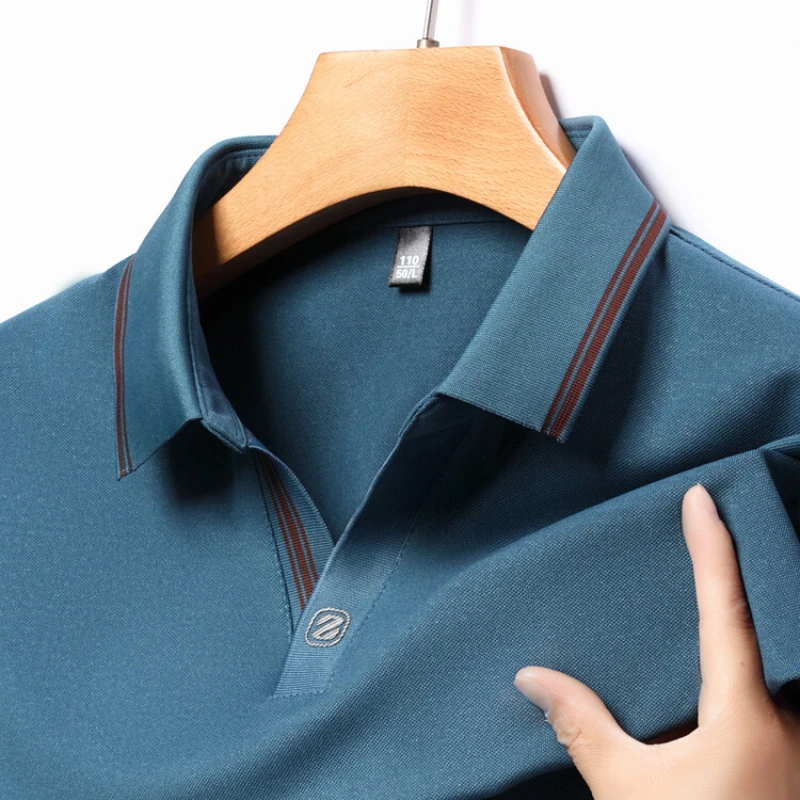 Men's V-neck Pullover, Solid Color Polo Shirt with Long Sleeves, Boutique Men's Clothing 2024, Business and Leisure Men's Top