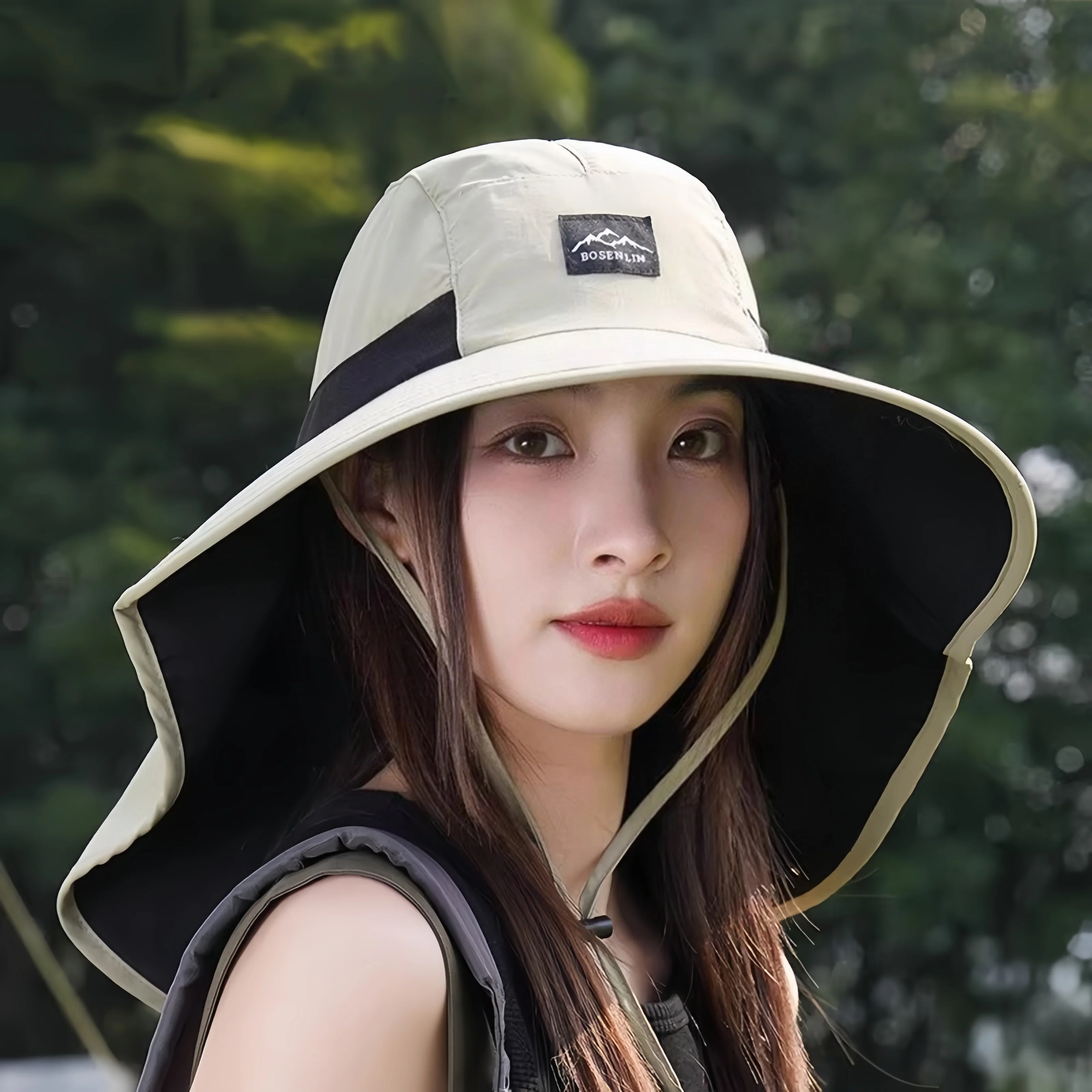 summer-outdoor-mountain-climbing-sunscreen-hat-scarf-integrated-women's-cycling-uv-protection-neck-protection-large-brim-fish