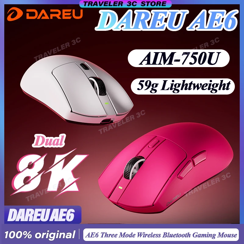 

DAREU AE6 Three Mode Wireless Bluetooth Gaming Mouse AIM-750U 59g Lightweight mice & keyboard Ergonomic Customized Gift PC