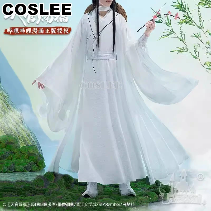 COSLEE Xie Lian Cosplay Anime Comic Heaven Official's Blessing Tian Guan Ci Fu White Clothes Xielian Costume Chinese Hanfu Unifo