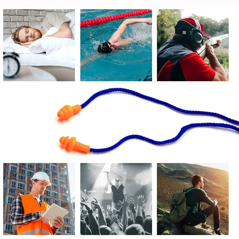 Soft Silicone Ear Plug Protector, Reusable Hearing Protection, Noise Reduction, Safe Work, Comfortable Earplugs, Earmuff, 10Pcs