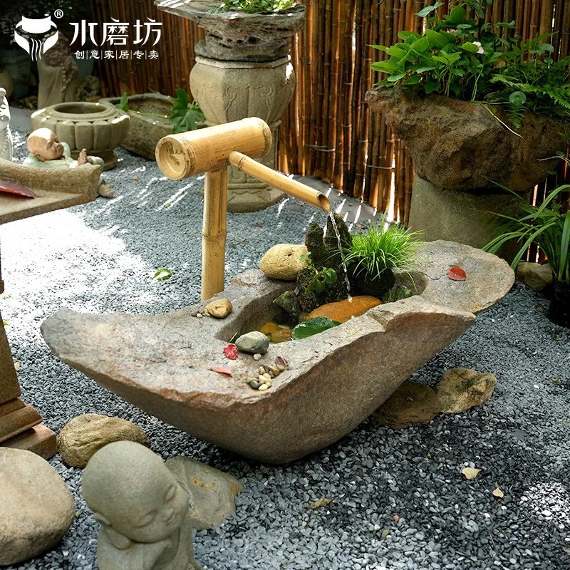 Chinese creative imitation stone tank, water bowl, fish tank, flowing water ornament, circulating water, Internet celebrity cour