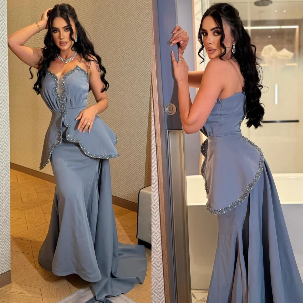 

Customized Sparkle Jersey Sequined Pleat Trumpet Strapless Long Dresses Bespoke Occasion Fashion Classic