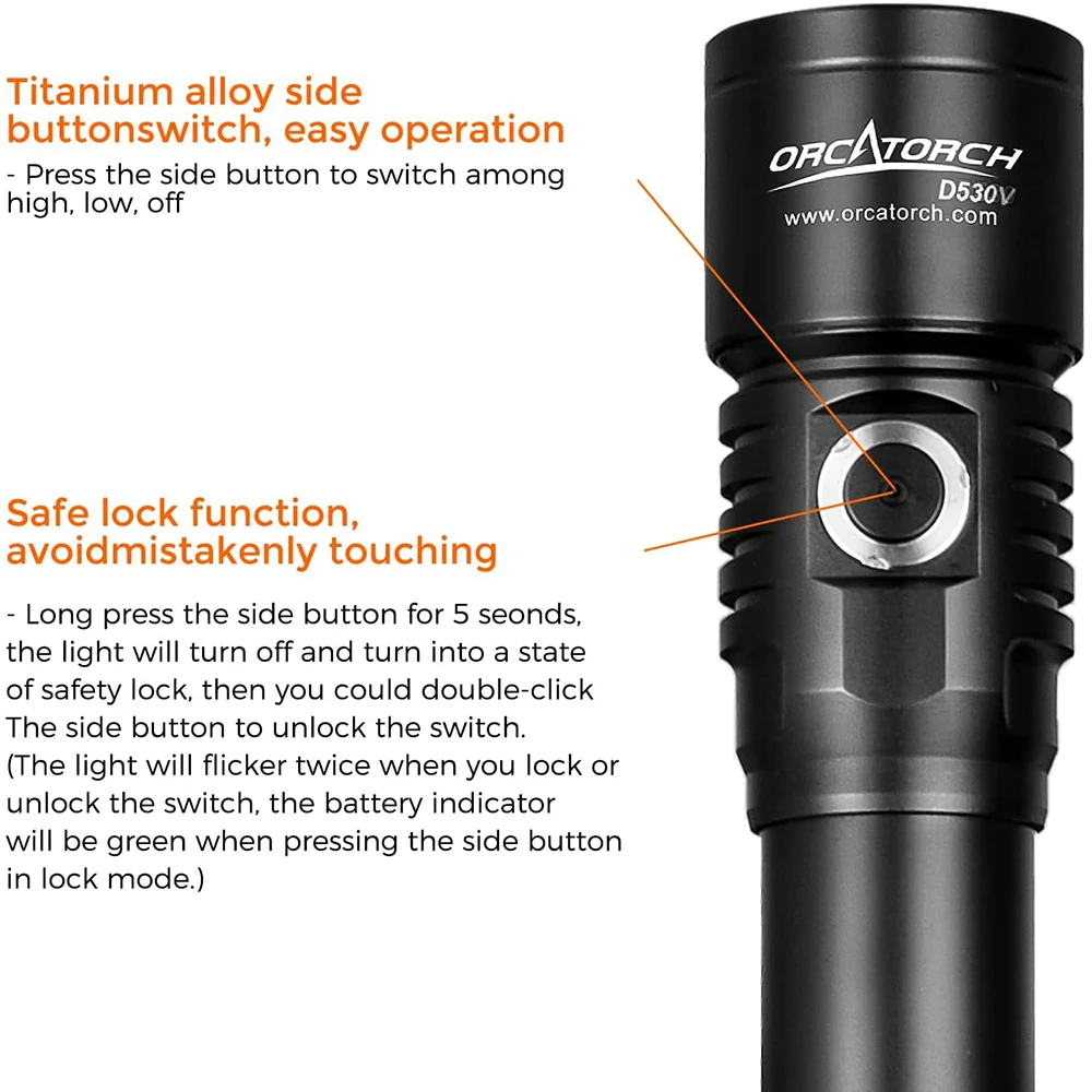 ORCATORCH D530V スキューバダイビングのビデオライトトーチハイパワーledフラッシュライト プロのダイビング かいちゅう 懐中 でんとう 電灯 じゅうでん 充電 しき 式 のダイビングライトすいちゅう 水中 150メートルの しゃしん 写真 の ひかり 光 のダイビング