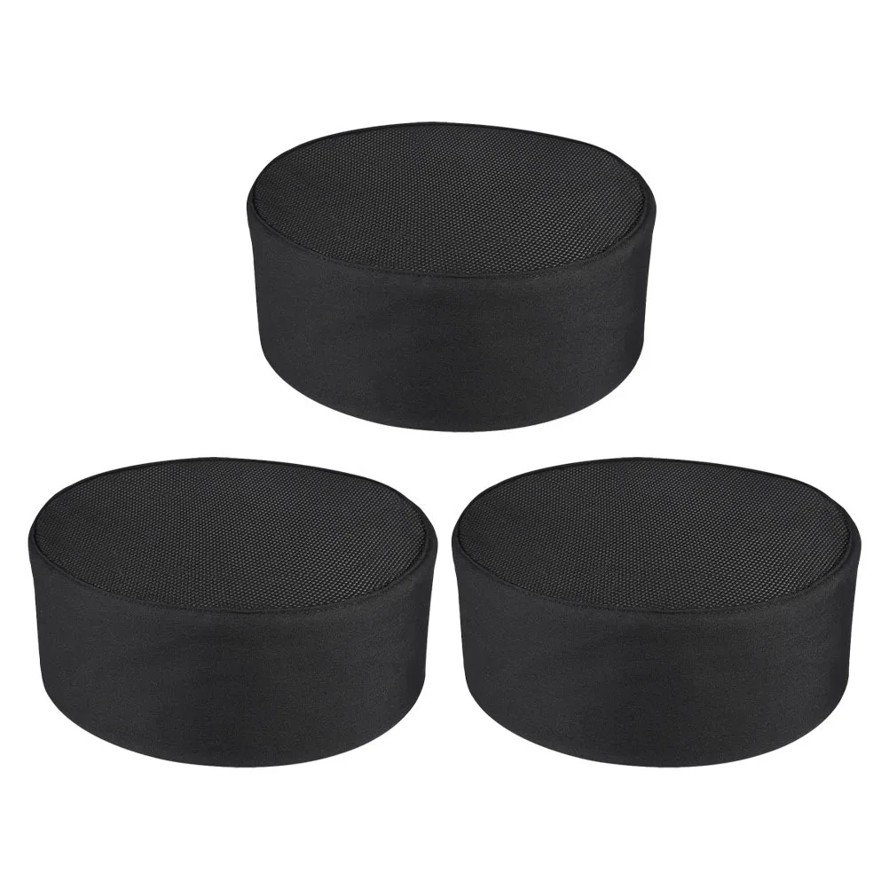 3pcs Black Chef Hat Breathable Mesh Kitchen Cap Unisex Durable Adjustable One Size Fits Most Cooks Bakers Catering Schools Chef
