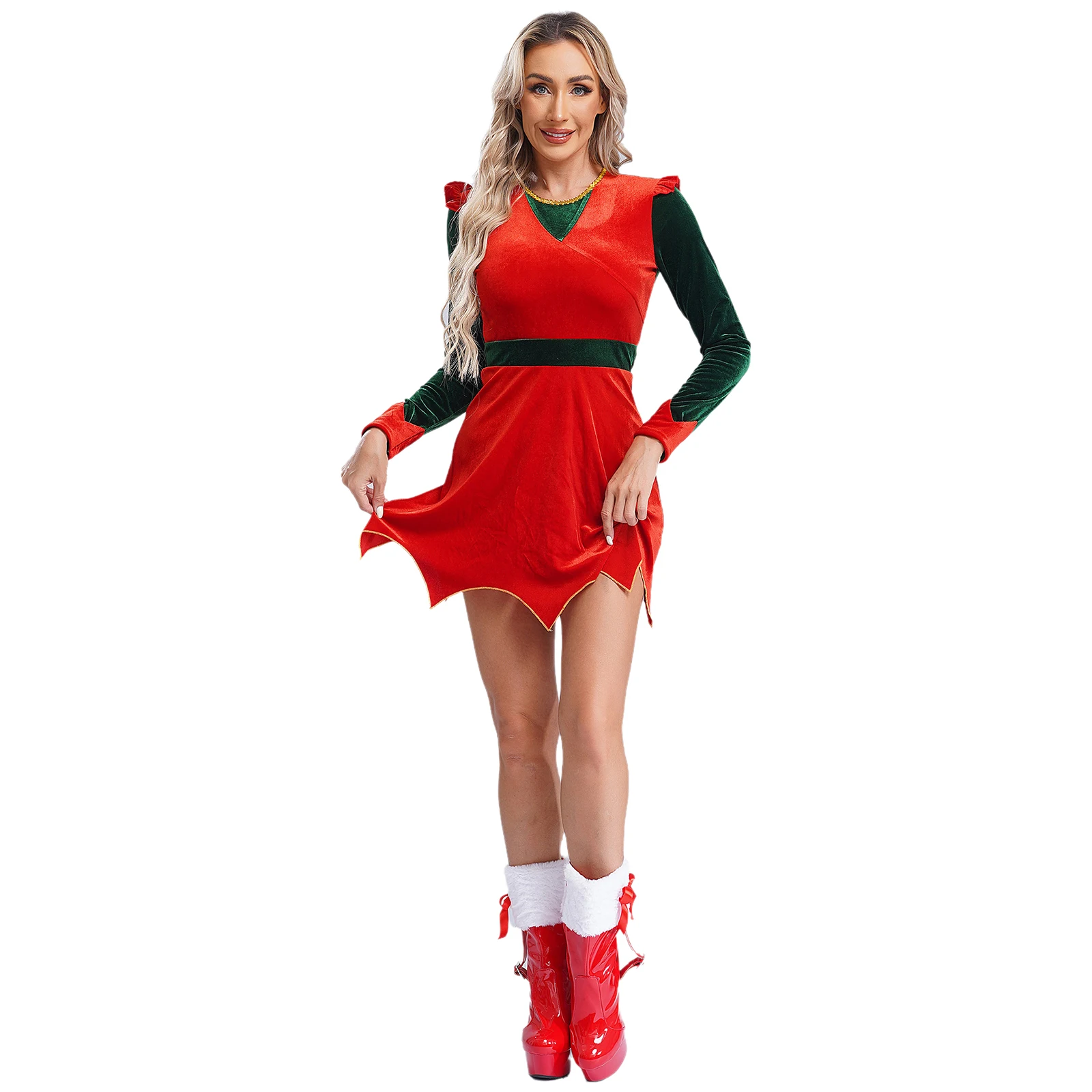 Women New Year Christmas Naughty Elf Costume Santa Claus Cosplay Show Stage Performance Dress Festival Carnival Show Stagewear