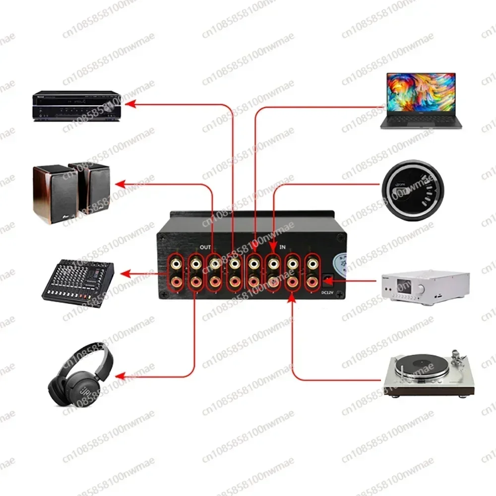 4 Port Input 4 Output Lossless Audio Signal Switcher Switch Selector Box Sound HiFi Audio Signal Splitter with RCA DC12V Power