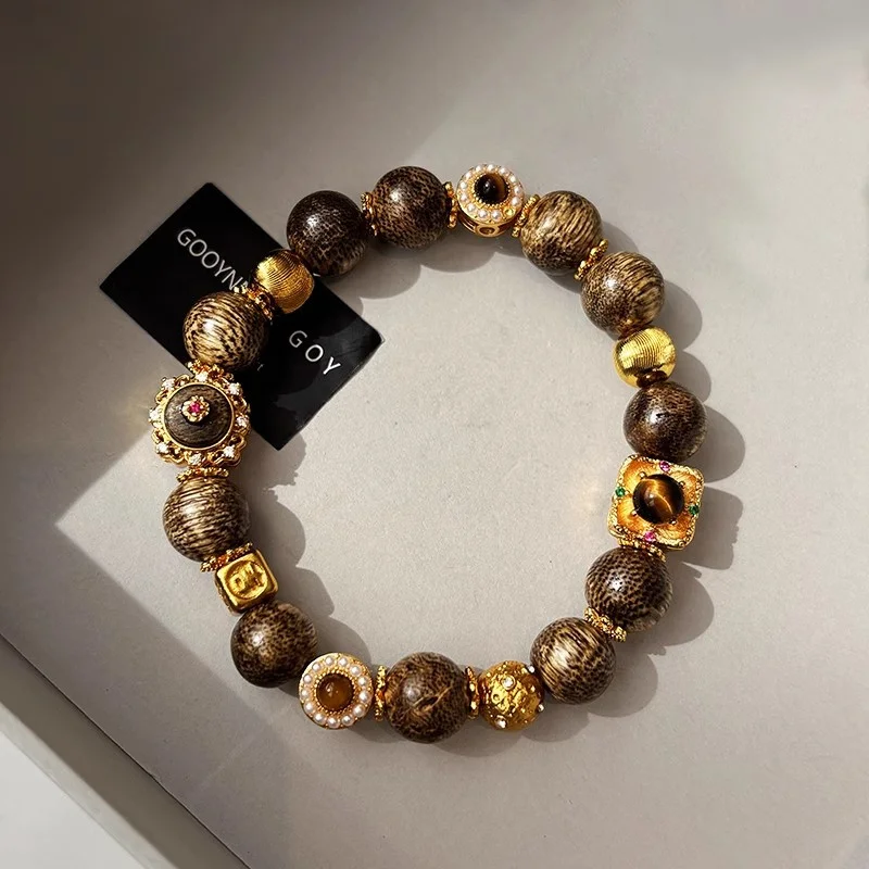 

Vintage Natural Qinan Hand String for Men and Women Cultural Play Beaded Bracelet Natural Wooden Buddha Beads
