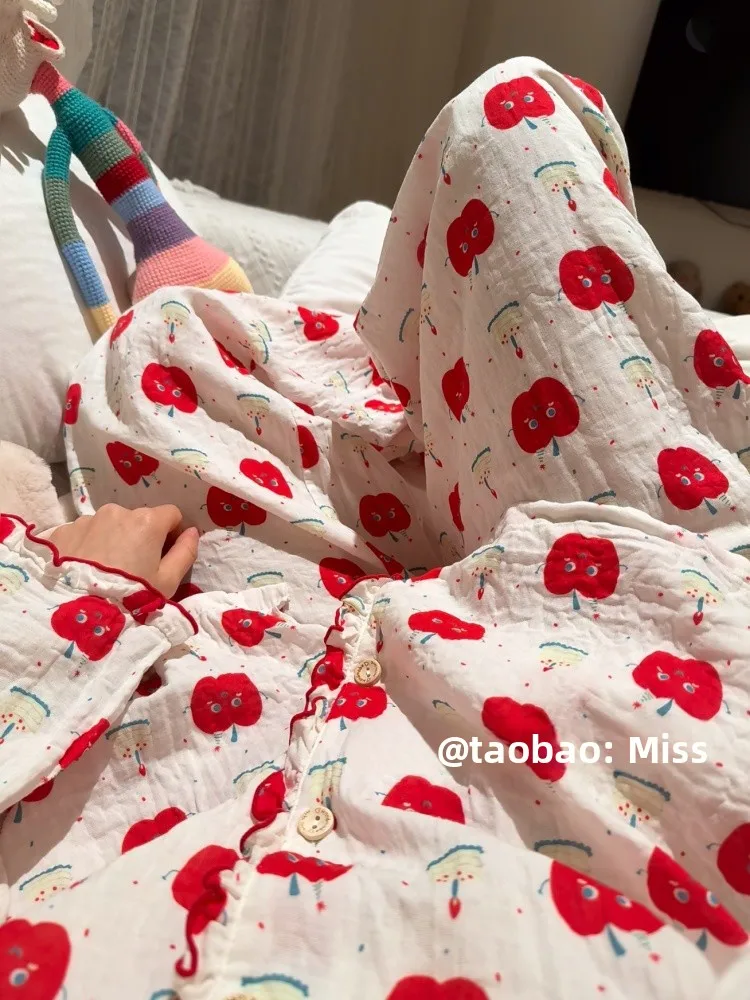 Soft Sweet  Floral Print Sleepwear Long Sleeve Doll Collar Women's Spring Autumn Outwear Home Clothes Two-Piece Set