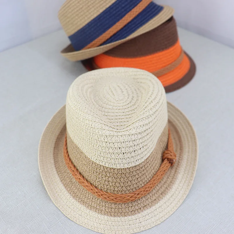 Korean Top Hat Parent-child Straw Hat Kids Sunhat Spring Summer Beach Sun Hand-knitted Hat Men Wholesale