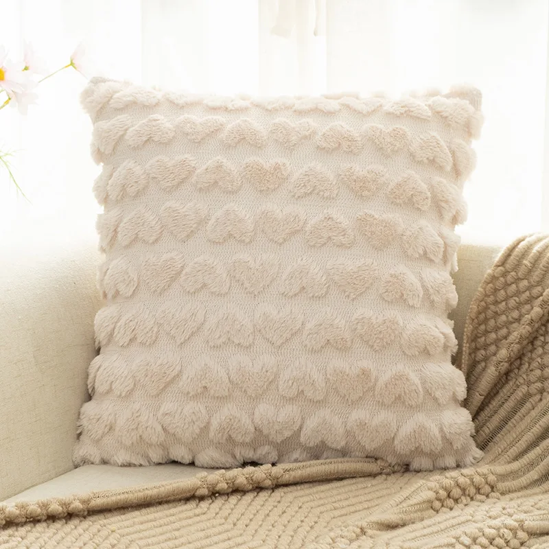 

Throw Pillow Plush Cushion Cover Heart Decoration Nordic Fluffy Pillowcases for Living Room Sofa Couch Decor 45x45cm