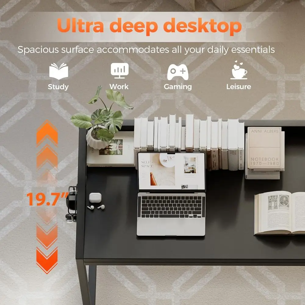 مكتب ألعاب مدمج بعجلات، 40 مكتبًا منزليًا حديثًا للمساحات الصغيرة، طاولة دراسة سوداء أنيقة