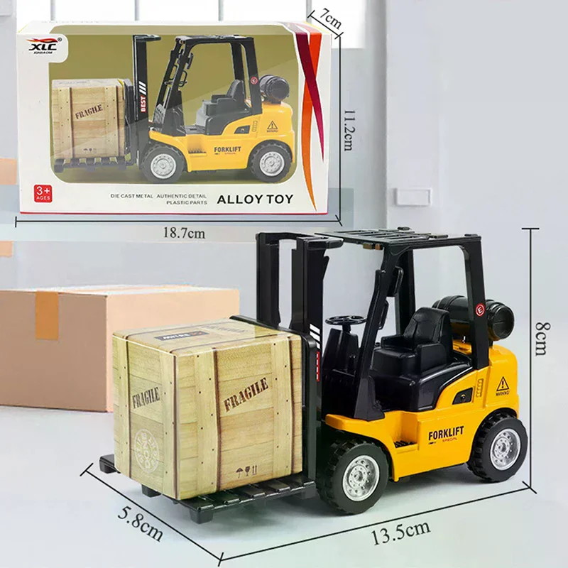 Alloy Die-Cast Model Vehicle Construction Forklift Friction Toy Cargo Pallet Interactive Toy For Boys Girls Xmas Gift