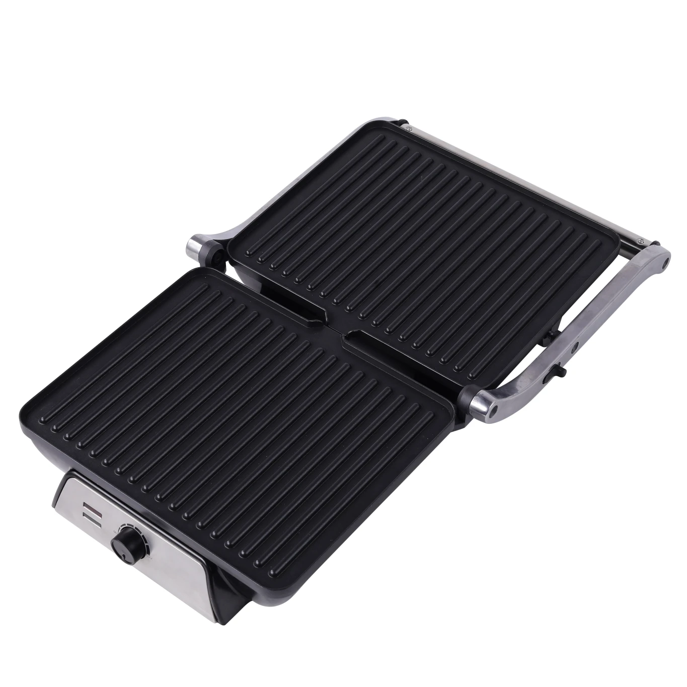 ไม่ติดสเต็กบาร์บีคิว 4 ชิ้นกดไฟฟ้าติดต่อ Panini Grill สีดําเปิด 180 องศาสําหรับบ้าน