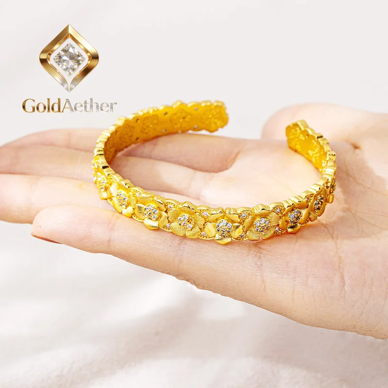 

Роскошный браслет GoldAether из чистого золота 24K 9999 пробы с бриллиантами в форме цветка для женщин