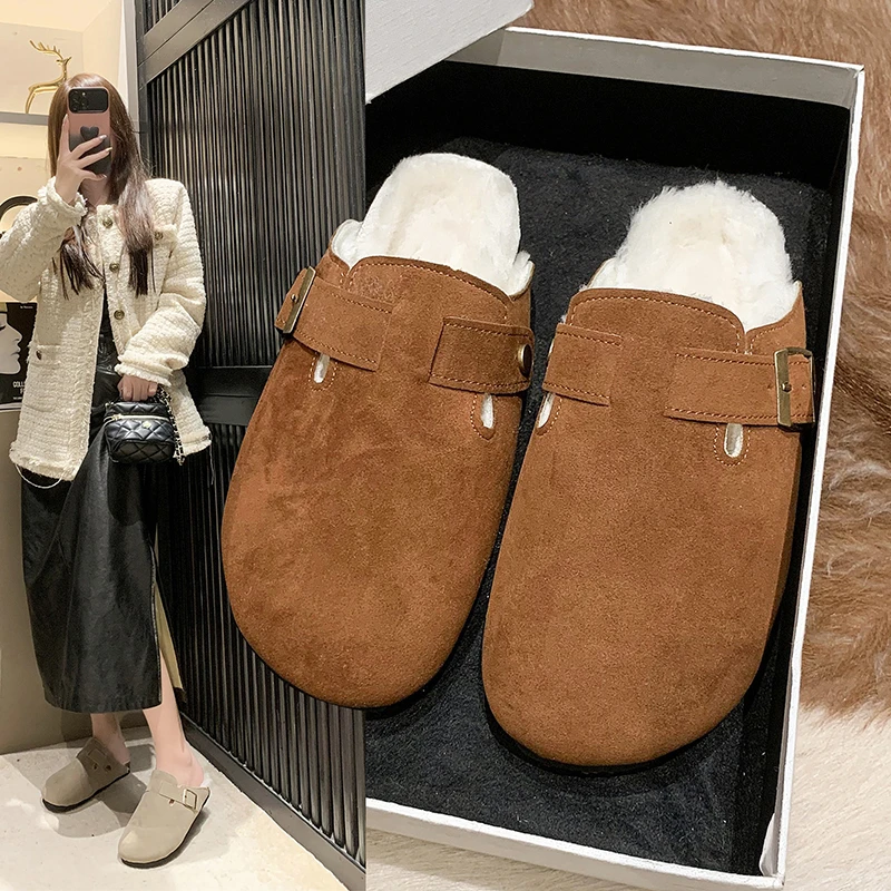 Ladies Indoor Casual Slippers Winter Women Outdoor Fleece Warm Slippers Low Female Mule Fashion Slippers Women Comfortable Boots