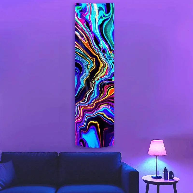 VIKAMA Blacklight Vibrant Fluid Abstract Liquid Marble Reactive Vertical Tapestry Long Wall Decor Accent Soft Durable Cozy Gift