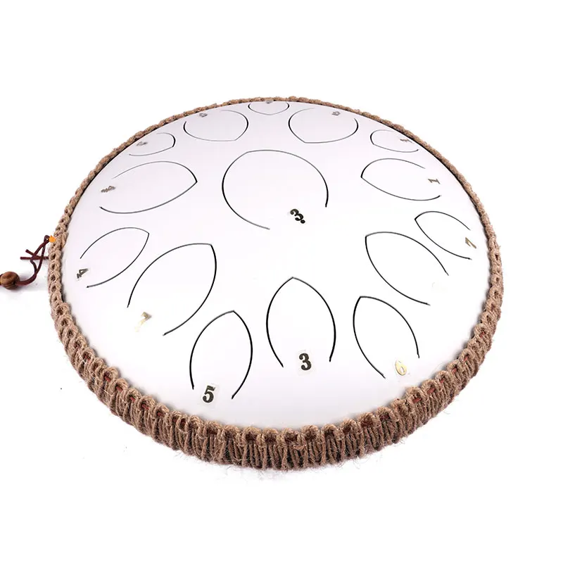 14 Inch (35 Cm) White Hank Drum D Key Balmy Drum 15 Tongue Steel Metal Hand Drum Big Size Design