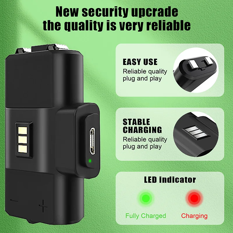 2x1100mWh Rechargeable Battery for Xbox One S/X /Xbox Series X/S Controller Battery Cover with Charging Cable