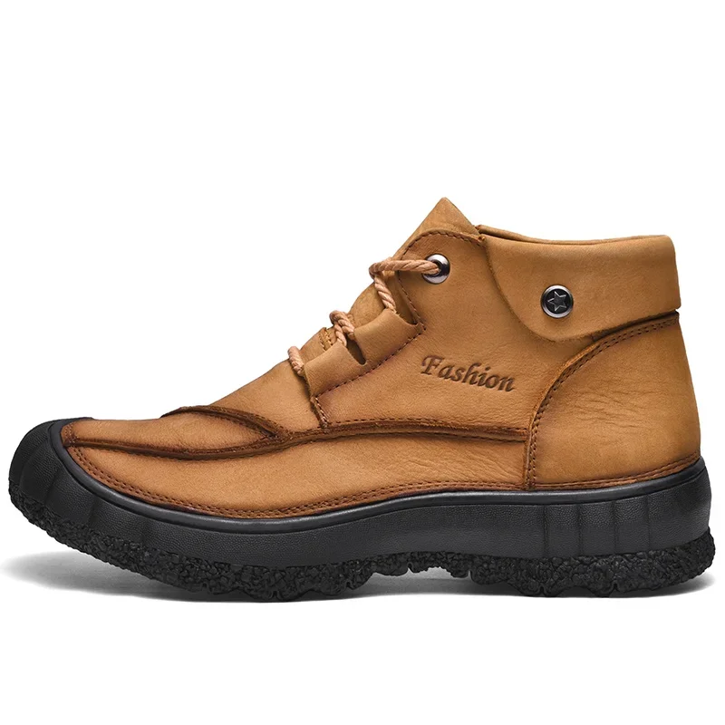 Nieuwe Collectie Echte Leren Heren Laarzen Handgemaakte Enkellaarzen Comfortabele Wandelschoenen Man Outdoor Schoenen Casual Warm Winter Laarzen