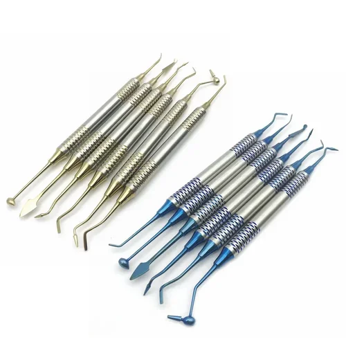 Imagen 2 del producto 6 unids/set de espátula de relleno de resina compuesta Dental, cabezal chapado en titanio, juego de relleno de resina, juego de restauración, instrumento Dental
