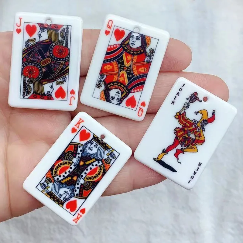 10pcs Poker Cards Charms Jack Queen King Ace Joker Acrylic Pendants for Earring Necklace Keychain Diy Jewelry Making Accessories