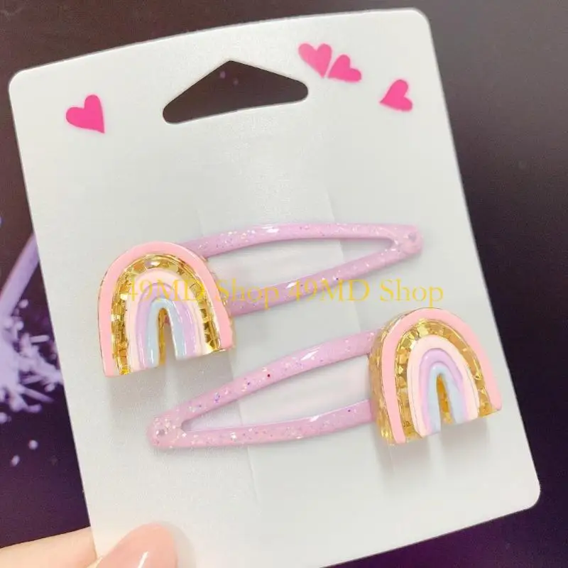 

49MD 2pcs Glitters Hair Clip With Flower and Cake Designs Hairpin Cartoon Children's Hair Ornaments For Girls' Daily Wear