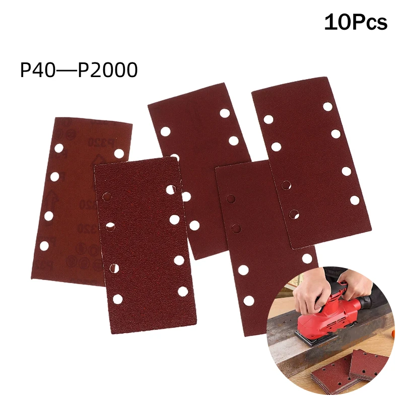 

10pcs 8-Hole Rectangular Premium Flocked Sandpaper Sheets Self-Adhesive 185X93mm - Assorted Grits For Air Grinders