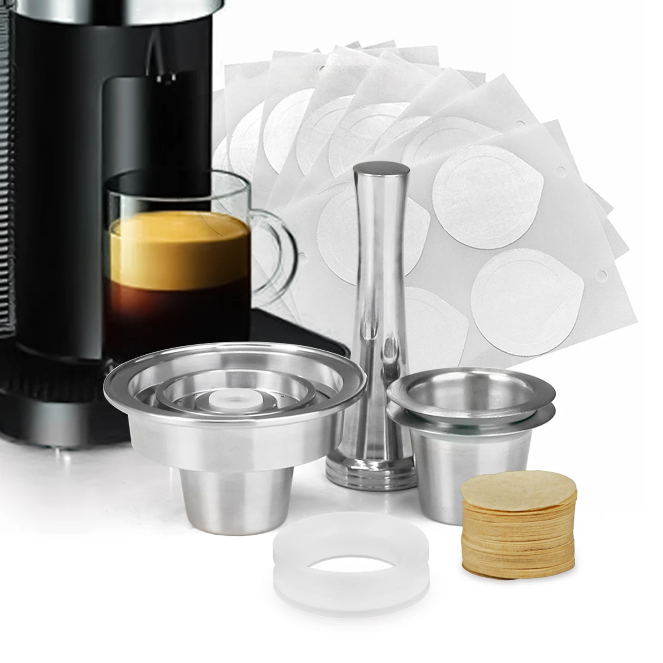Wiederverwendbares Edelstahl-Kaffeepads-Adapter-Set Nespresso OriginalLine Konverter zu Vertuo