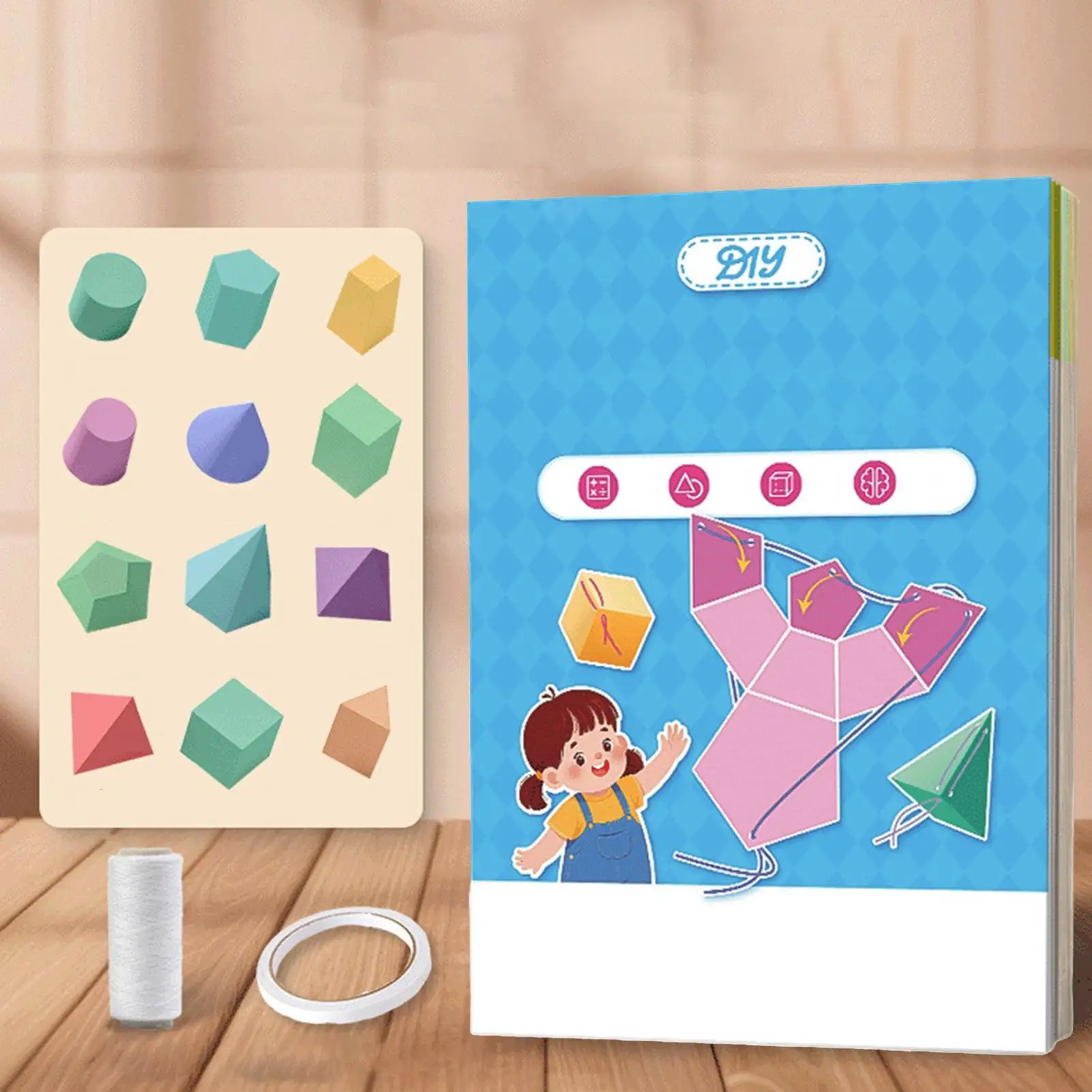 Libro de aprendizaje de geometría 3D con cuerda de tracción, libro de aprendizaje 3D con 12 modelos, juguete interactivo, práctico para educación, centro de matemáticas