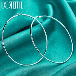 DOTEFFIL-925 Sterling Silver Smooth Round Circle Hoop Brincos Para Mulheres, Moda Charme De Noivado, Jóias De Casamento, 50mm, 60mm, 70mm, 80mm