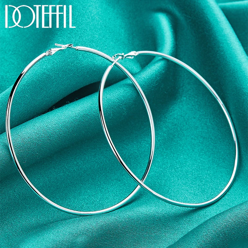 DOTEFFIL 50/60/70/80mm 925 Sterling Silver gładkie okrągłe kółko kolczyki koła dla kobiet moda urok zaręczynowy biżuteria ślubna