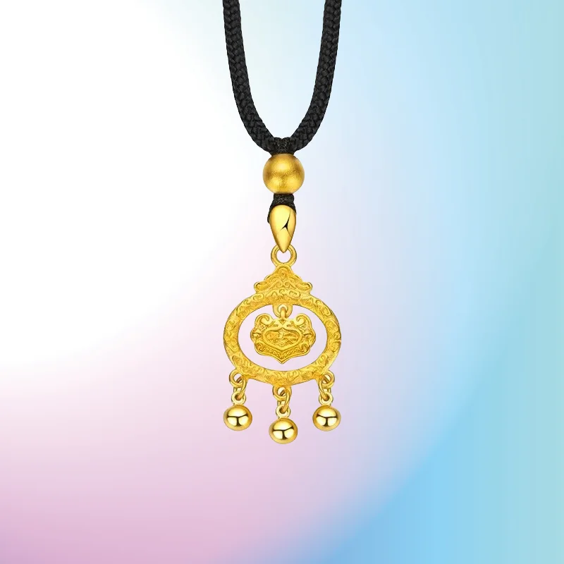 

NEW 9999 Real Gold 24K Children's Baby Safety Lock Pendant Ancient Long Life Bell Lock Pendant Gold