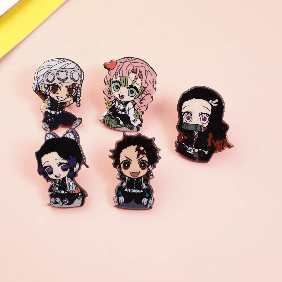 16 Styles Demon Slayer New Acrylic Brooch Badge Cartoon Pins Anime DIY Decoration Backpack Clothes Friend Gifts Jewelry