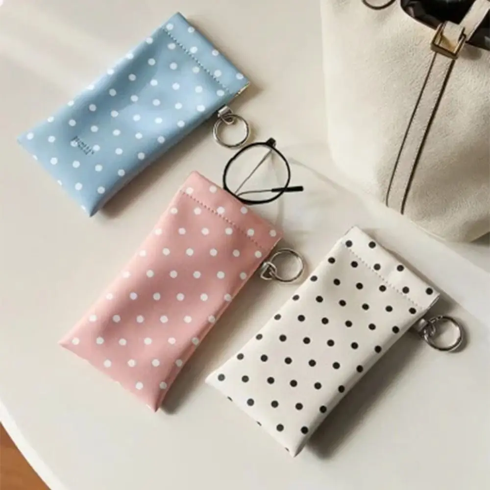 Portable Spring Auto-close Glasses Bag with Keyring Shrapnel Snap Shut Polka Dot Glasses Case Glasses Clip Korean Style