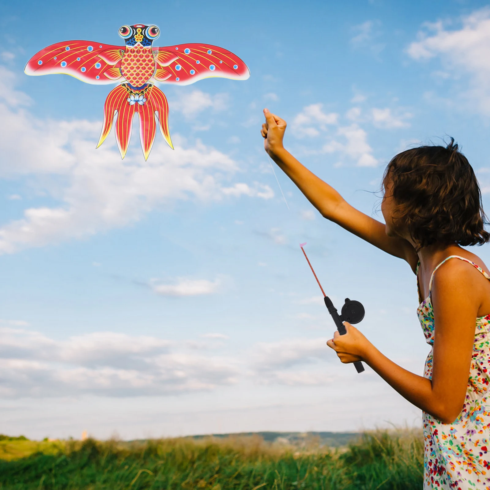 

Fishing Rod Kite 70cm Black Pole 30m Line Animal Kids Toy Lightweight Portable Cartoon Beach Outdoor Swallow DIY High Material