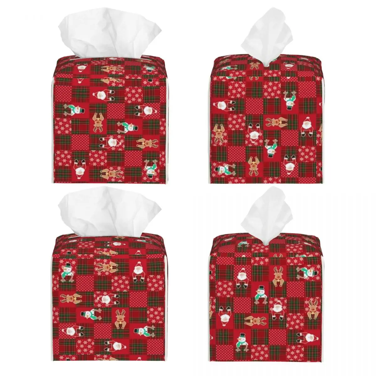 Custom Christmas New Year Tissue Box Cover PU Leather Square Snowman Gnome Facial Tissues Holder for Bathroom