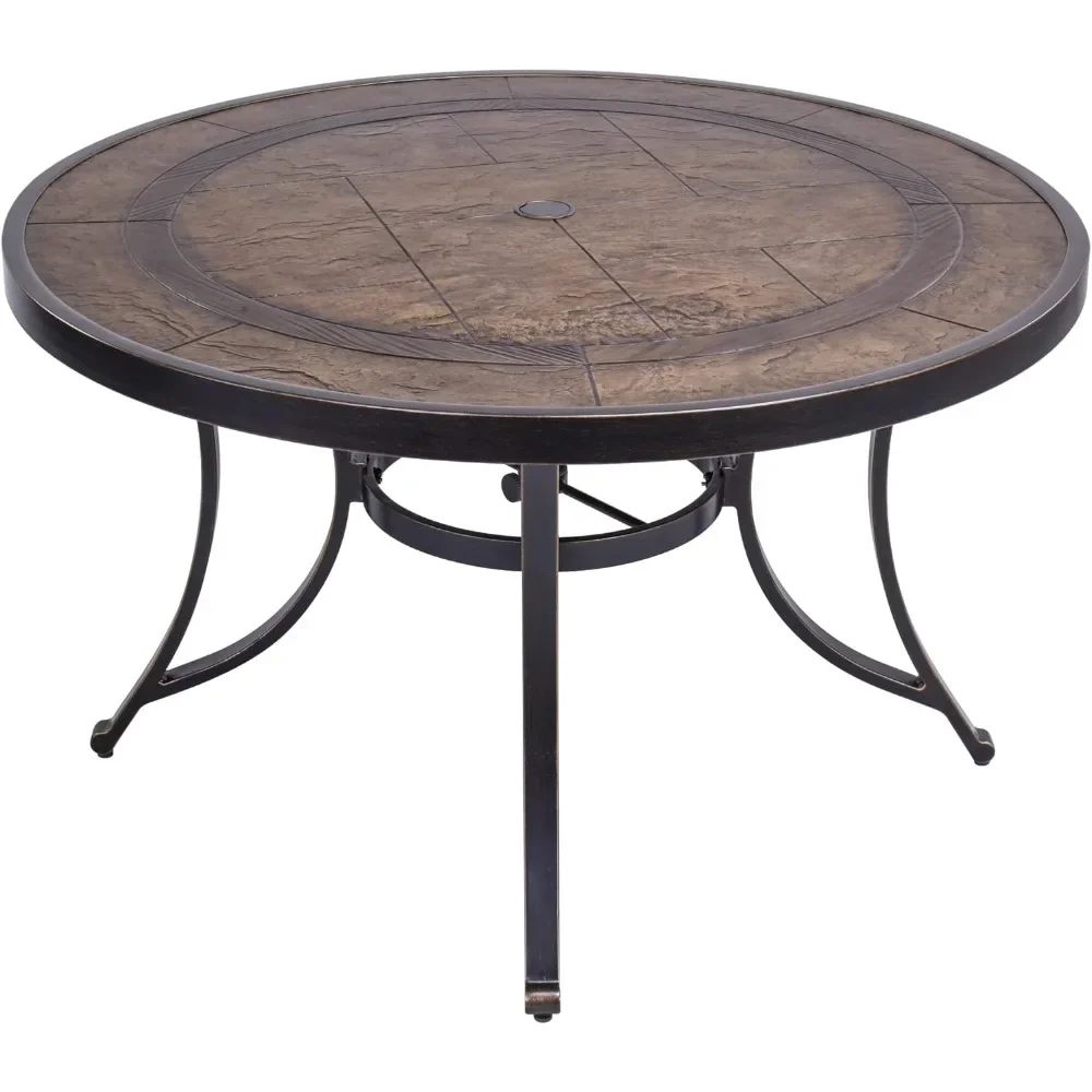 

Round Patio Dining Table - Cast Aluminum Outdoor Table with Umbrella Hole for Garden, Porch & Deck