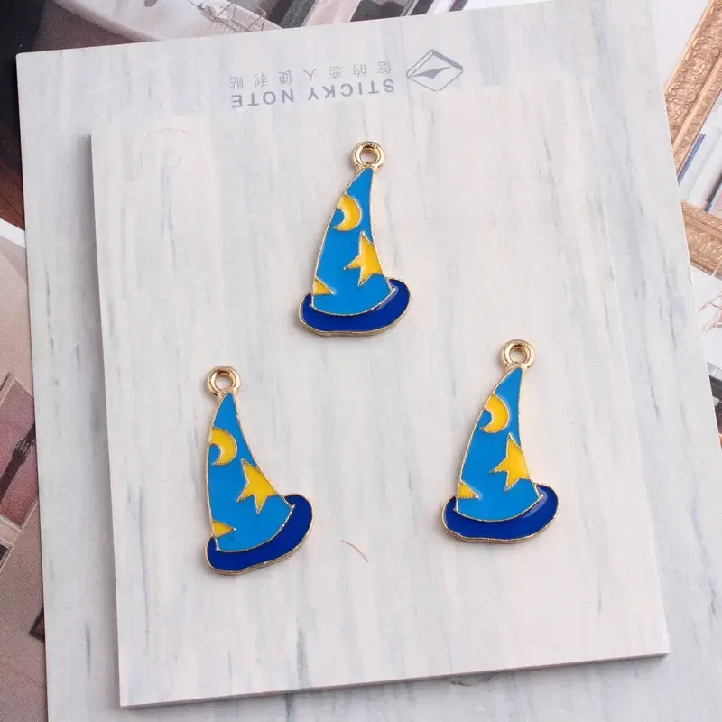 10pcs Blue Magic Hat Enamel Charms 14*26mm Pendants Floatings DIY Jewelry Making Handmade Craft Dropshipping