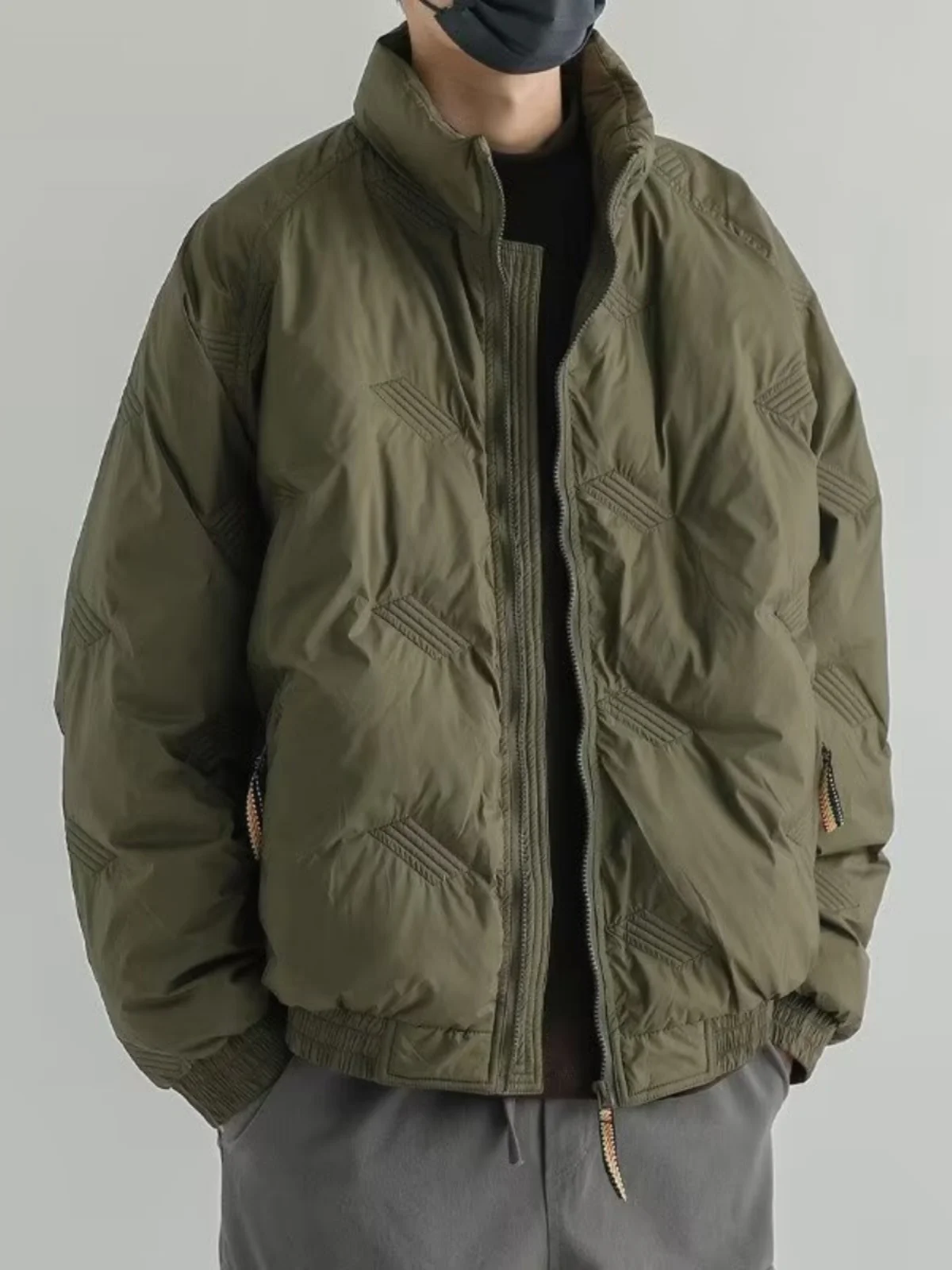 

Men's Winter Thiened Cotton Jaet Stand Collar Loose Fit Warmth Pure Color Casual Outerwear Youth Faion Winter Coat